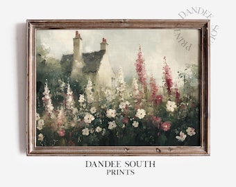 Printable Cottage Garden Wall Art, Landscape Digital Painting, Farmhouse Art Printable, Floral Blooming Cottage Wall Art, Wall Decor, 371