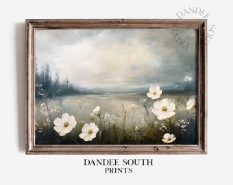 Wildflower Landscape Printable Wall Art, Vintage Spring Meadow Digital Painting, Rustic Floral Landscape, Home Decor, Digital Wall Art, 310