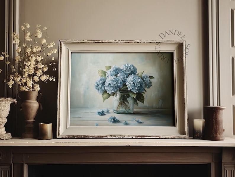 Blue Hydrangeas Printable Wall Art, Floral Digital Art, French Country ...