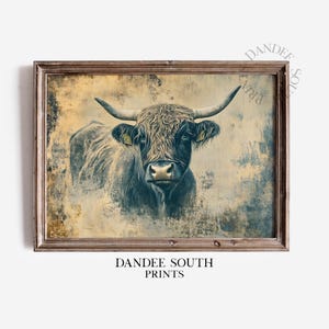 Rustic Highland Cow Digital Wall Art, Printable Farmhouse Wall Art, Highland Cow Print, Rustic Country Farmhouse Decor, Digital Art, 175