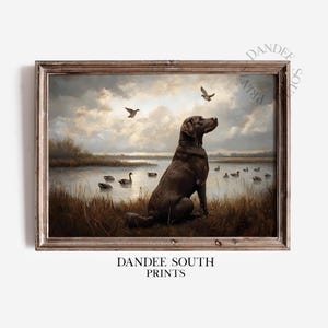 Hunting Dog Printable Wall Art, Mallard Ducks Oil Painting Wall Art Printable, Chocolate Labrador, Nature & Wildlife Digital Art Print, 606