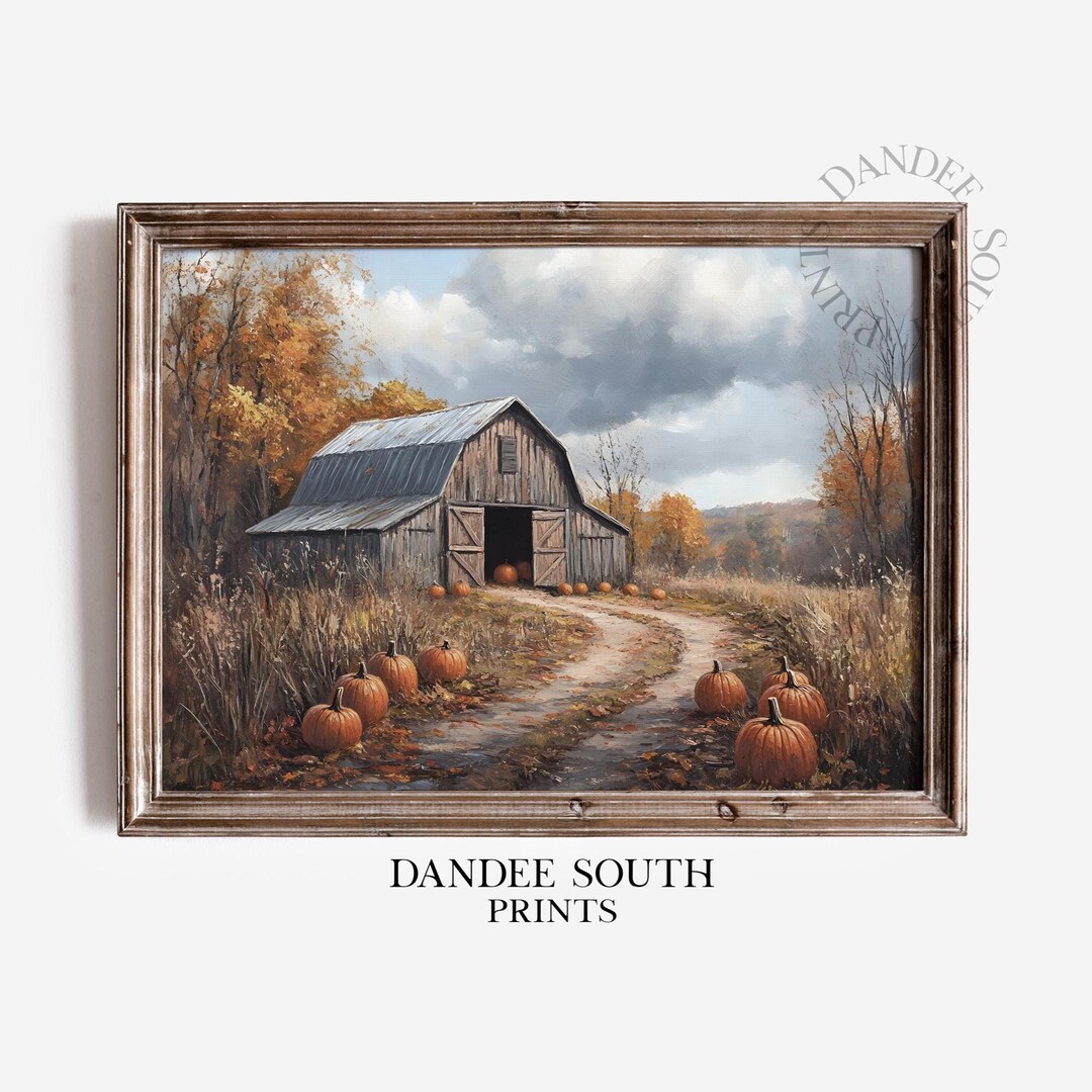 Rustic Fall Barn Digital Wall Art Printable, Vintage Autumn Landscape ...