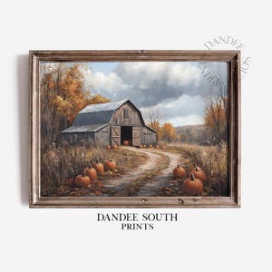 Rustic Fall Barn Digital Wall Art Printable, Vintage Autumn Landscape, Farmhouse Digital Wall Art, Vintage Barn & Pumpkins Home Decor, 545