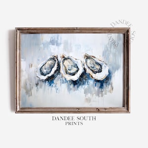 Coastal Oyster Shells Digital Painting, Nautical Wall Art Printable, Fisherman Aesthetic Wall Art, Beach House Decor, Summer Art Print, 220