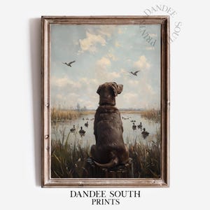 Hunting Dog Wall Art Printable, Mallard Ducks and Chocolate Labrador Digital Wall Art Print, Nature & Wildlife Digital Art Printable, 609