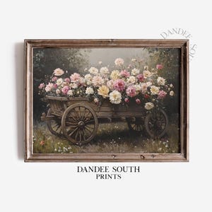 Afdrukbare wilde bloemen kunst aan de muur, vintage bloemen kar digitaal schilderen, boerderij kunst afdrukbare, lentebloemen kunst aan de muur, wanddecoratie, 330