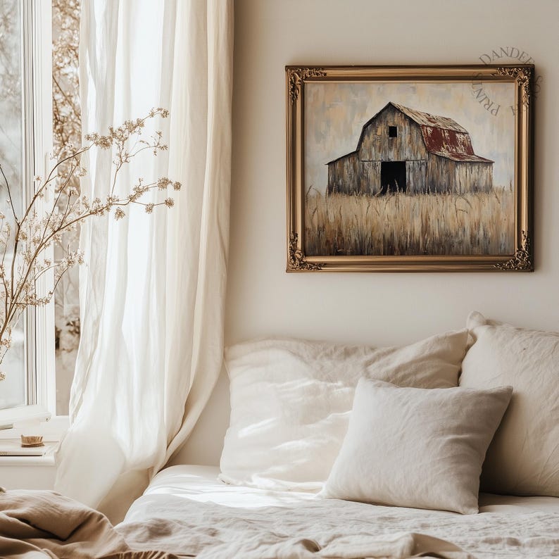 Rustic Barn Digital Wall Art, Printable Wall Art, Vintage Barn Oil ...
