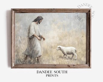 Christian Wall Art PRINTABLE, Jesus and the Lost Sheep Digital Wall Art, Jesus leaves the 99 Digital Painting, Religious Artwork, 795