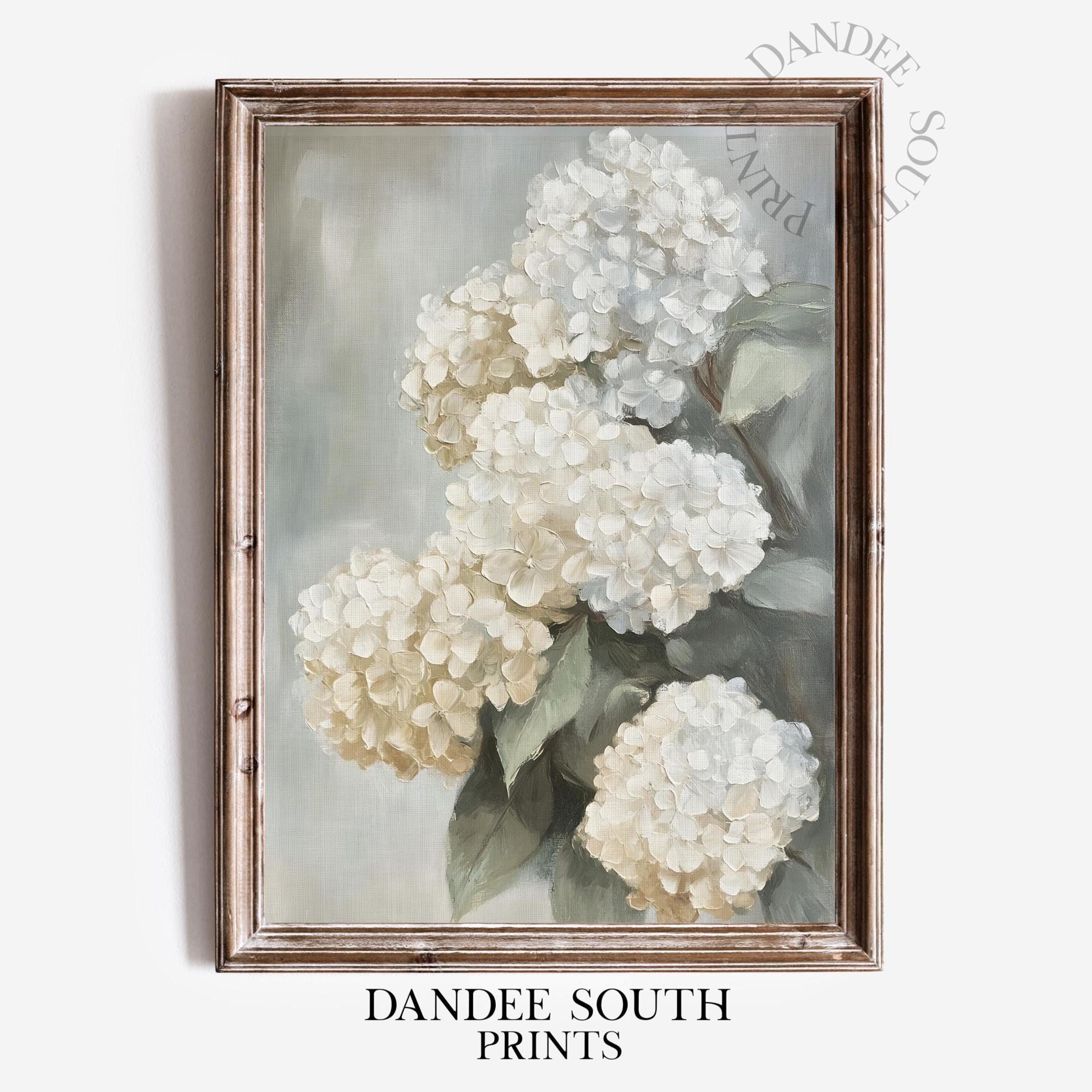 White Hydrangea Printable Wall Art, Floral Digital Art, Rustic