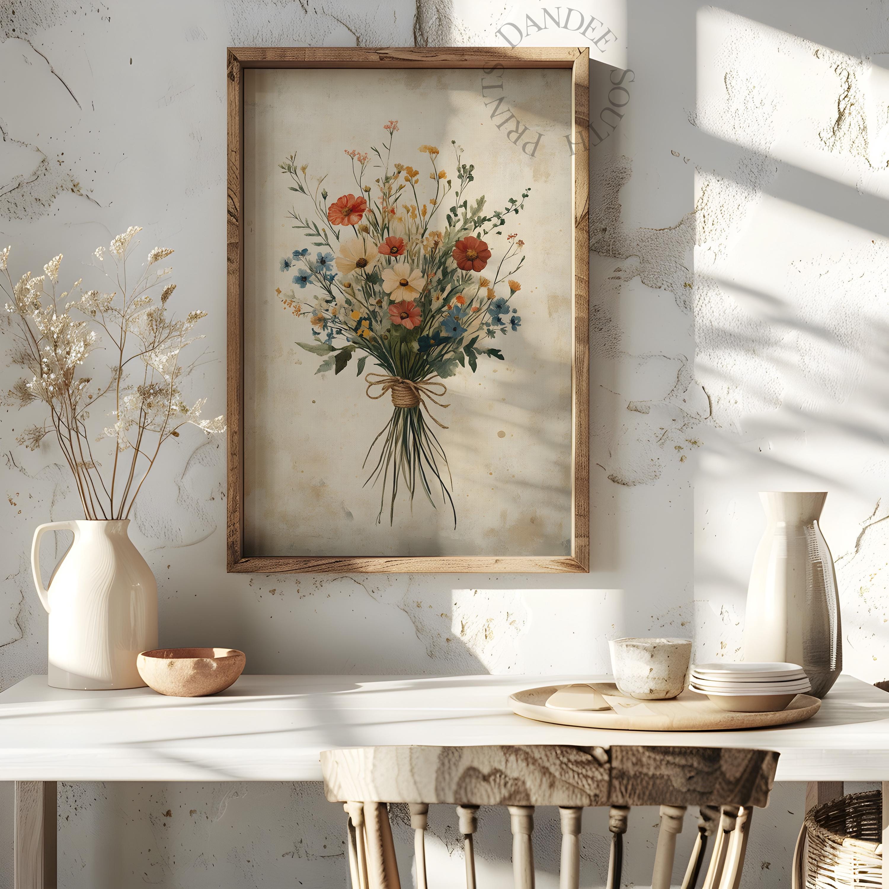 Fall Wildflowers Bouquet Digital Wall Art, Vintage Flowers