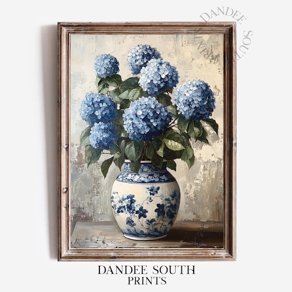 Blue Hydrangeas Printable Wall Art, Floral Digital Art, Rustic