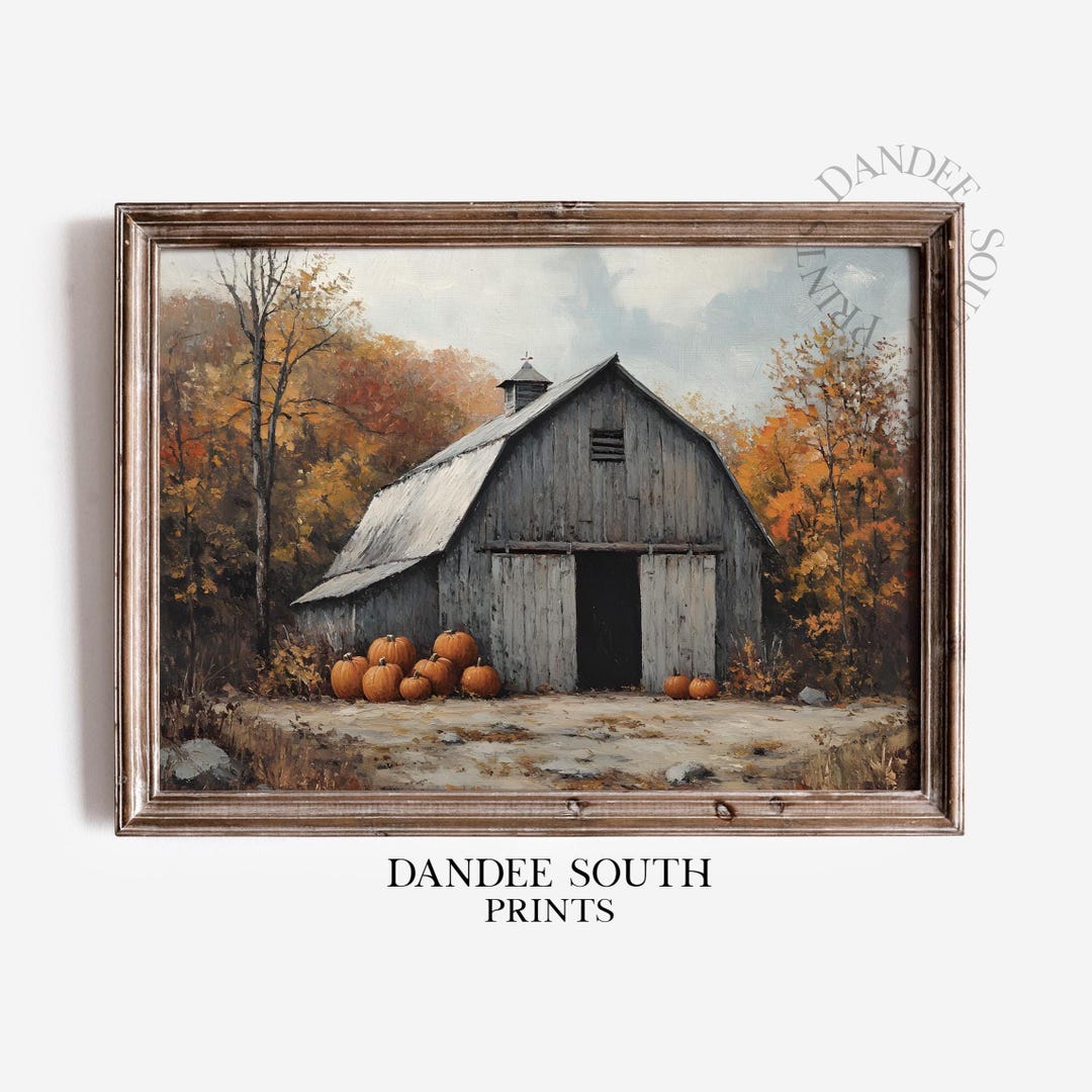 Rustic Fall Barn Digital Wall Art Printable, Vintage Autumn Landscape ...