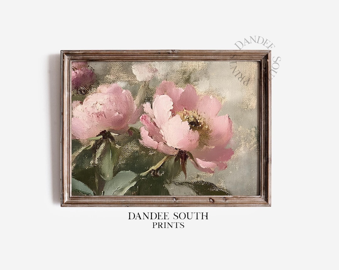 Antique Pink Peonies Wall Art Printable, Vintage Still Life Flowers Oil ...