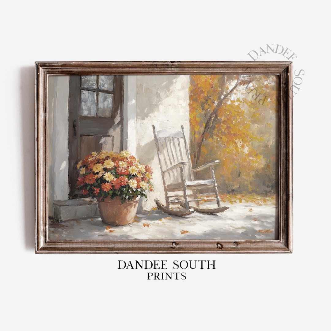 Rustic Fall Porch Digital Wall Art Printable, Vintage Autumn Landscape ...