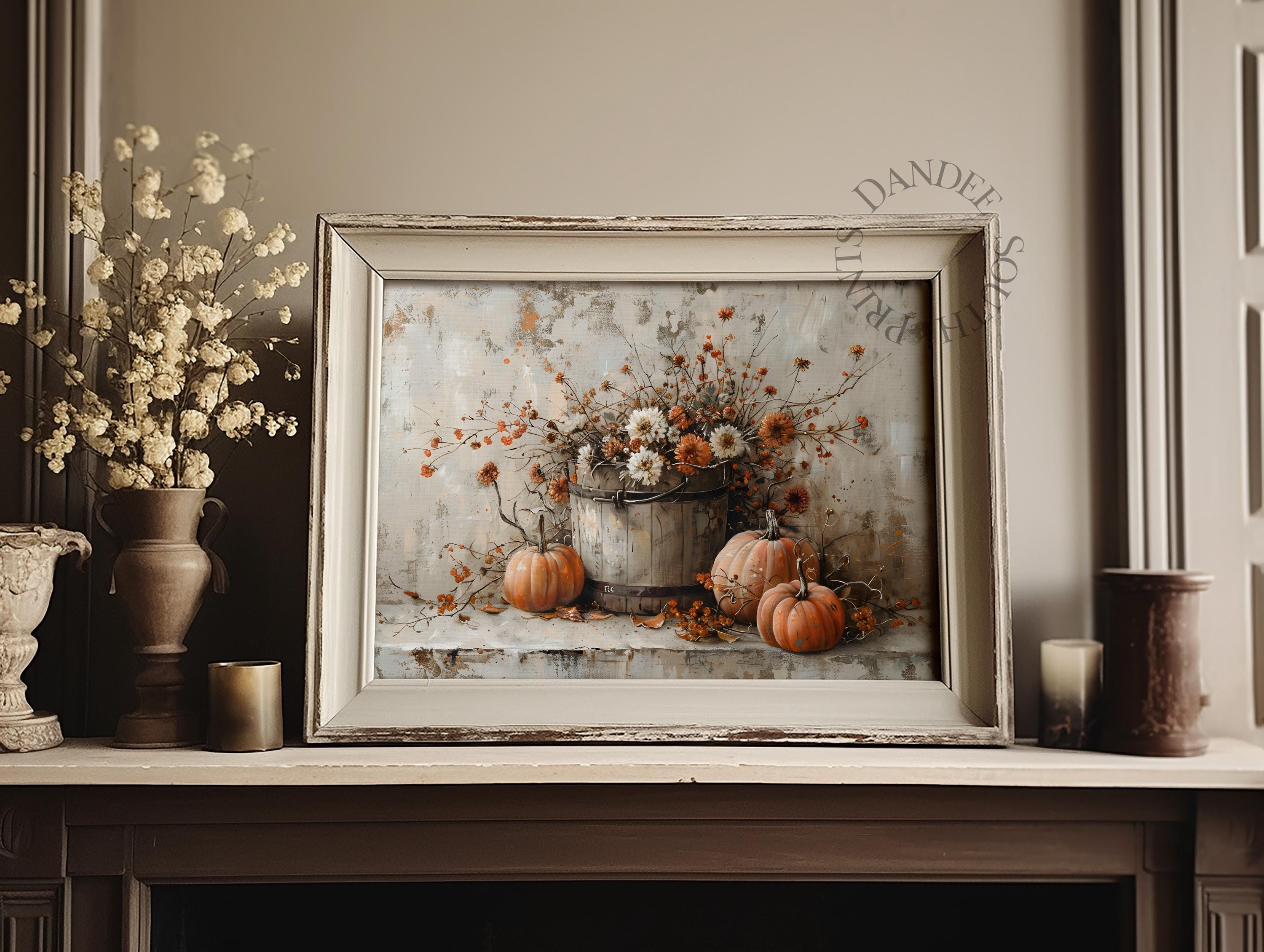 Rustic Fall Digital Wall Art Printable, Autumn Wildflowers and
