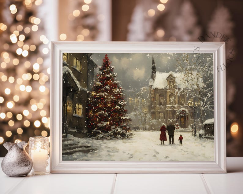 Vintage Christmas Village Digital Wall Art PRINTABLE, Cozy Winter ...