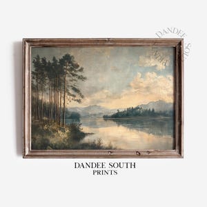 Lake landschap digitaal olieverfschilderij, kunst aan de muur afdrukbare, vintage landschap muur decor, decor van het huis, digitale kunst aan de muur, decor boerderij, 432