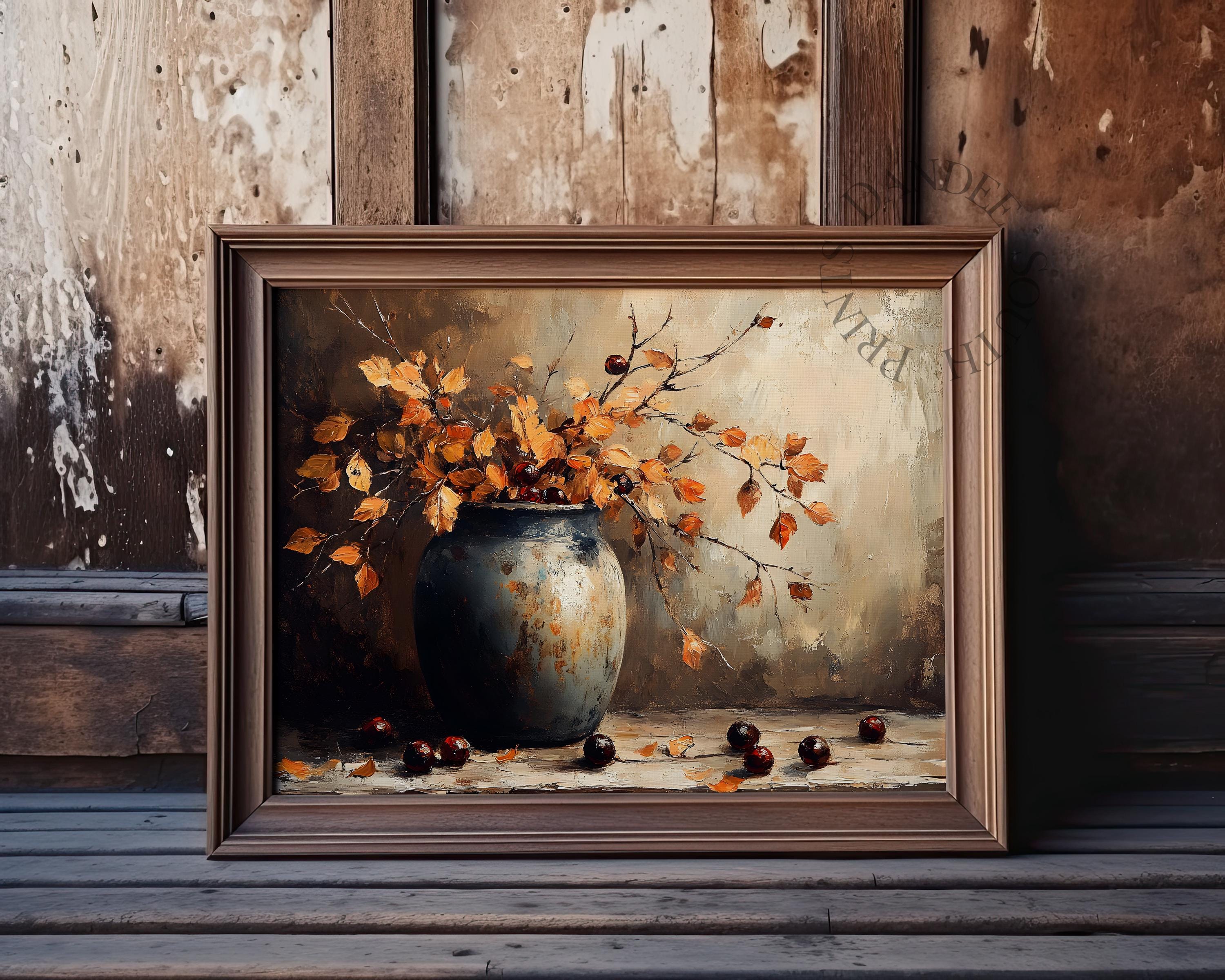 Rustic Fall Floral Digital Wall Art Printable, Vintage Autumn Farmhouse ...