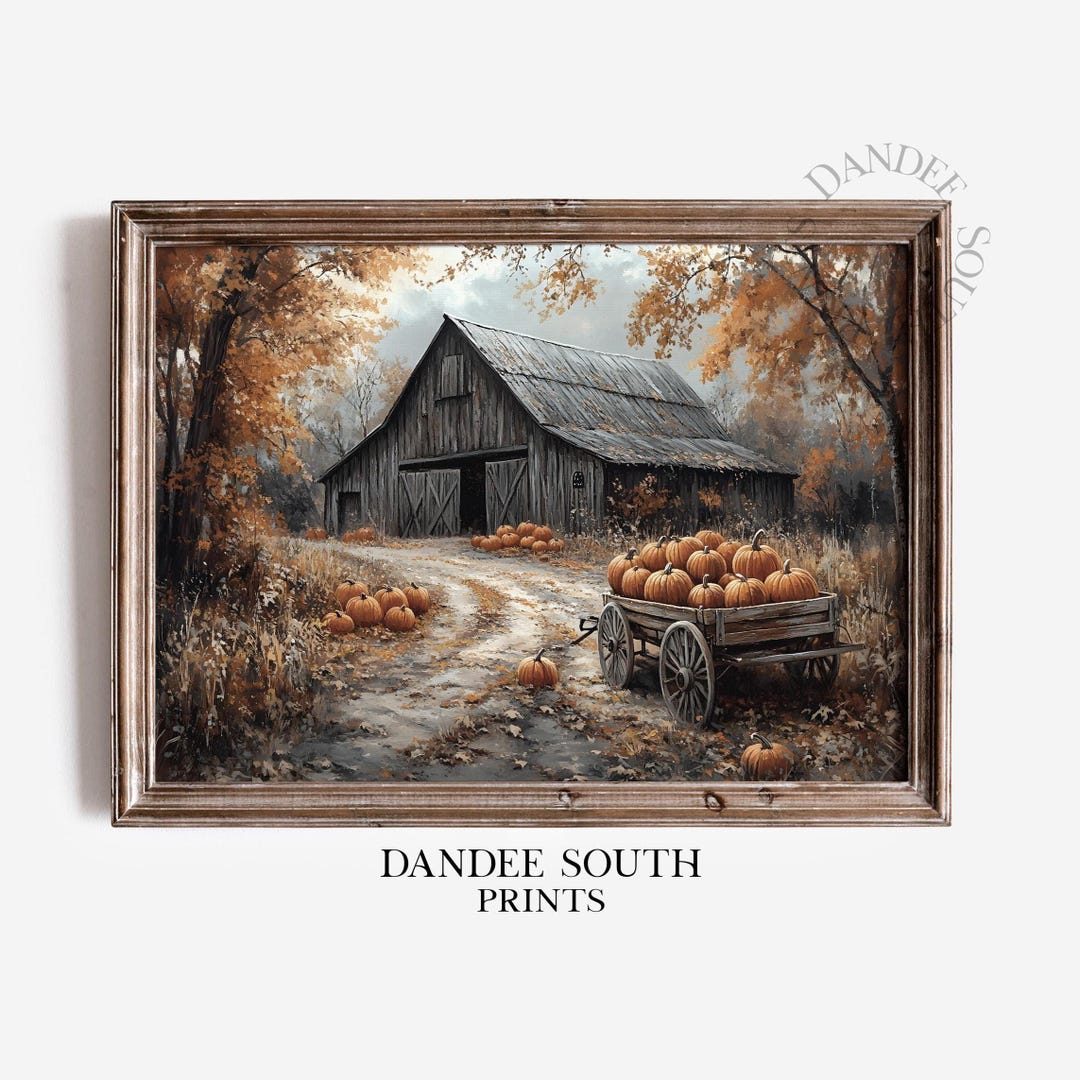 Rustic Fall Barn Digital Wall Art Printable, Vintage Autumn Landscape ...