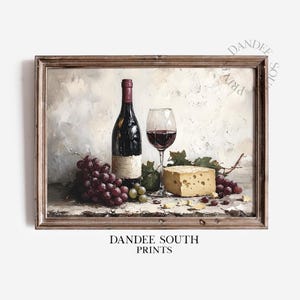 Vintage Wine Wall Art Printable, Kitchen Still Life, Bar Wall Art, Bar Cart Decor, Wine & Cheese Digital Oil Painting, Digital Wall Art, 362