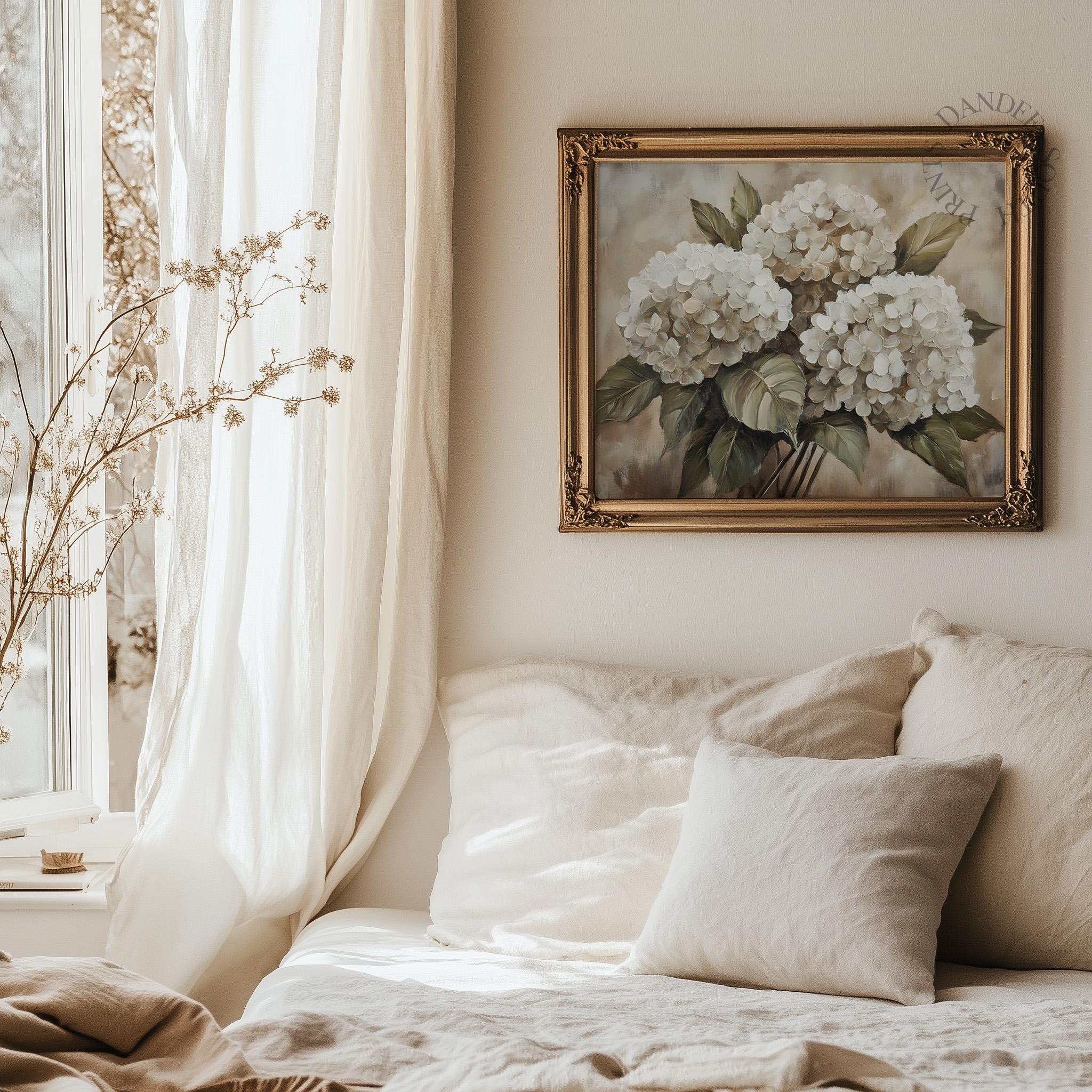White Hydrangea Oil Painting Printable Wall Art, Floral Digital Art ...