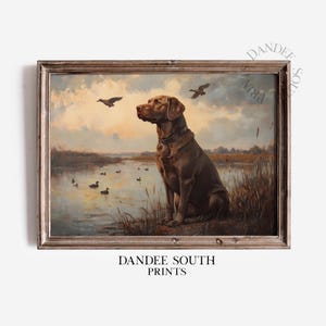 Hunting Dog Printable Wall Art, Mallard Ducks Oil Painting Wall Art Printable, Chocolate Labrador, Nature & Wildlife Digital Art Print, 608