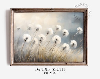 Dandelion Printable Wall Art, Dandelion Wall Decor, Vintage Floral Wall Art, Farmhouse Wall Art, Botanical Print, Digital Oil Painting, 198