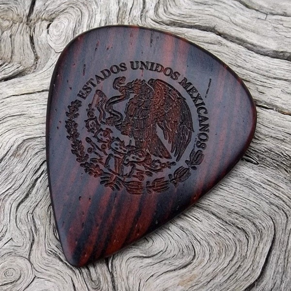 Mexican Cocobolo Premium Wood Guitar Pick - Handmade and Laser Engraved - 2 Sided Design