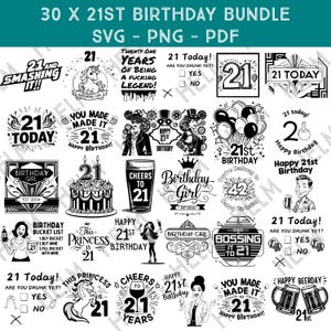 21st Birthday SVG Bundle - 30 x hochauflösende Bilddateien für Cricut, Laserschneiden, UV-Druck und Lasergravur - 300 dpi