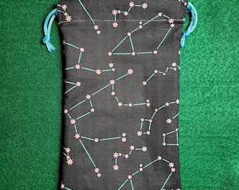 Black, Blue, and Pink Zodiac Constellation Drawstring Bag