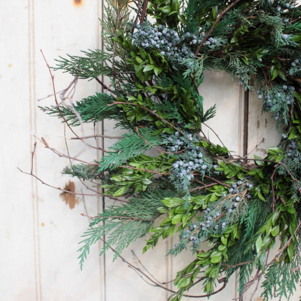 Solstice Night Wreath - Winter Wreath - Christmas Wreath - Preserved Greens