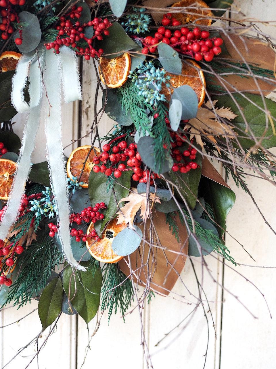 20 Christmas Wreaths for Your Front Door 15 Magnolia and Orange Wreath - Colonial Christmas Wreath -…