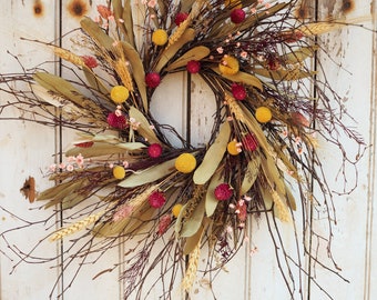 Spring Meadow Wreath - Spring Wreath - Summer Wreath - Dried Flower Wreath