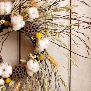 Cotton and Craspedia Wreath Spring Wreath Cotton Bolls Wedding Decor image 3