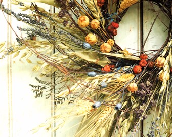 Harvest Fields Wreath - Dried Flower Wreath - Herb Wreath - Lunasa Wreath