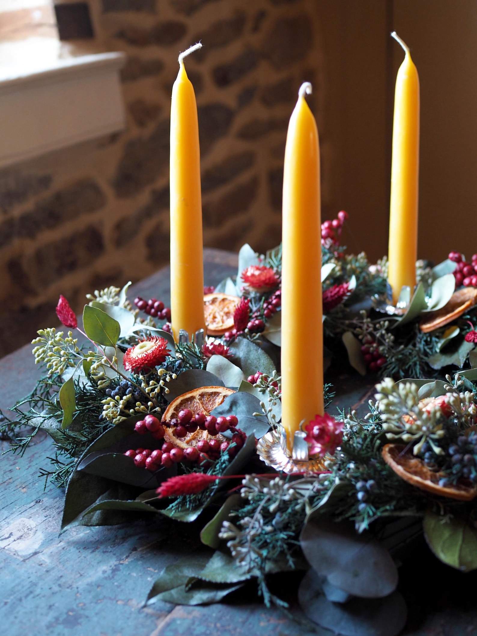 Eucalyptus and Orange Advent Wreath - Advent Wreath - Christmas Table Centerpiece - Preserved Wreath