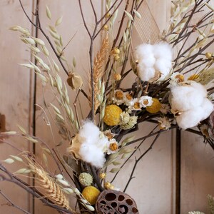 Cotton and Craspedia Wreath Spring Wreath Cotton Bolls Wedding Decor image 4