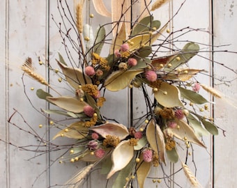 Autumn Hedgerow Wreath: Dried Flowers & Milkweed Pods