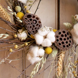 Cotton and Craspedia Wreath Spring Wreath Cotton Bolls Wedding Decor image 2