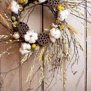 Cotton and Craspedia Wreath Spring Wreath Cotton Bolls Wedding Decor image 5