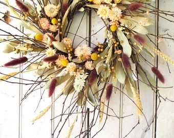 Strawflower and Craspedia Wreath - Spring Wreath - Summer Wreath - Dried Flowers