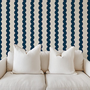 Navy Blue Scallop Stripe Peel and Stick Wallpaper
