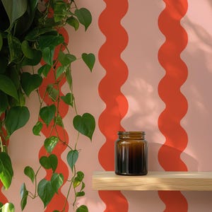 Red & Pink Wavy Stripe Peel and Stick Wallpaper - Retro Dorm Decor