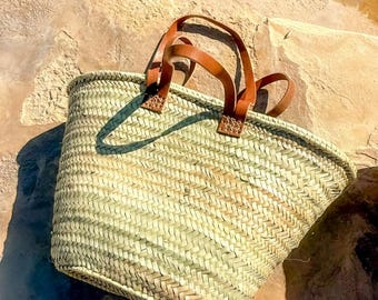 Large Bohemida Handcrafted Shopper – Natural Straw Tote Bag with Double Leather Handles – Beach, Everyday, Market Bag – Boho Style