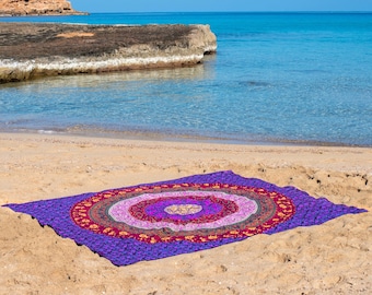 XXL Handprinted Mandala Bohemian 100% Cotton Beach Blanket - Multi Colors – 220x235cm | Extra Large Throw Beach, Picnic Vibes - Towel