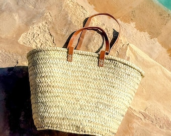 XL Bohemida Handwoven Shopper – Natural Straw Tote Bag with Long Leather Handles – Beach, Everyday, Market Bag – Boho Style