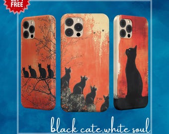 Kaufen Sie 2, erhalten Sie 1 gratis! Custom Coquette Coral Handyhülle | Japanische Holzschnitt Katze | MagSafe iPhone 15/14/13 | Valentinstag Geschenk für Katzen Liebhaber
