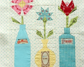 Flowers in Vintage Bottles, a Paper Piecing Pattern