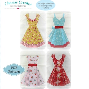 Vintage Dresses Quilt Block, Paper Piecing Pattern