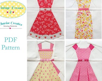 Vintage Dresses Quilt Block 2, Paper Piecing Pattern